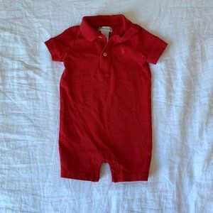 EUC Ralph Lauren red polo romper, 9m